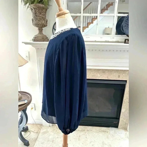 NWT Vince Camuto Navy Embellished Blouse - Picture 5 of 9